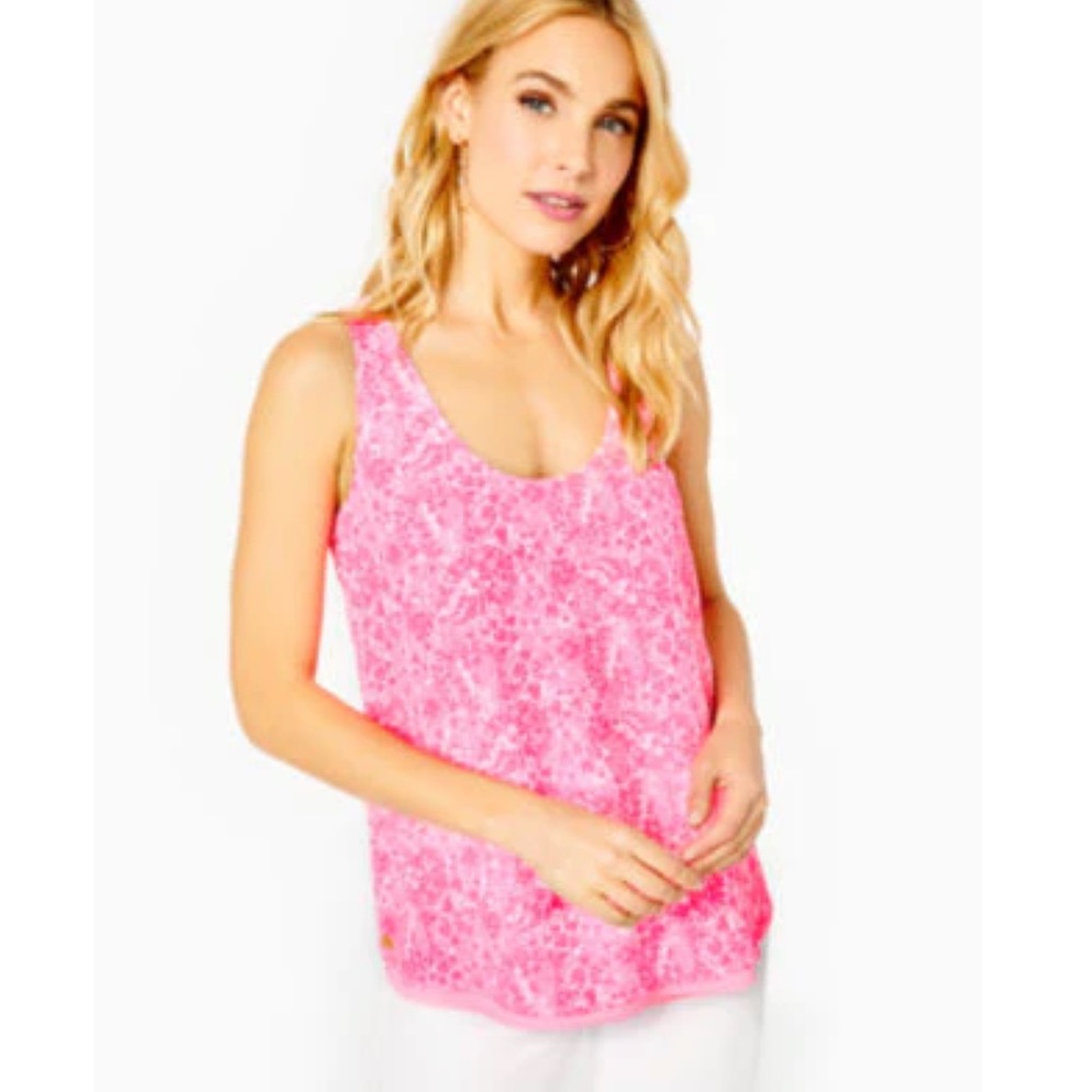 NWT Lilly Pulitzer Florin Sleeveless Scoop Neck Tank -Pink Shandy Invest A Gator